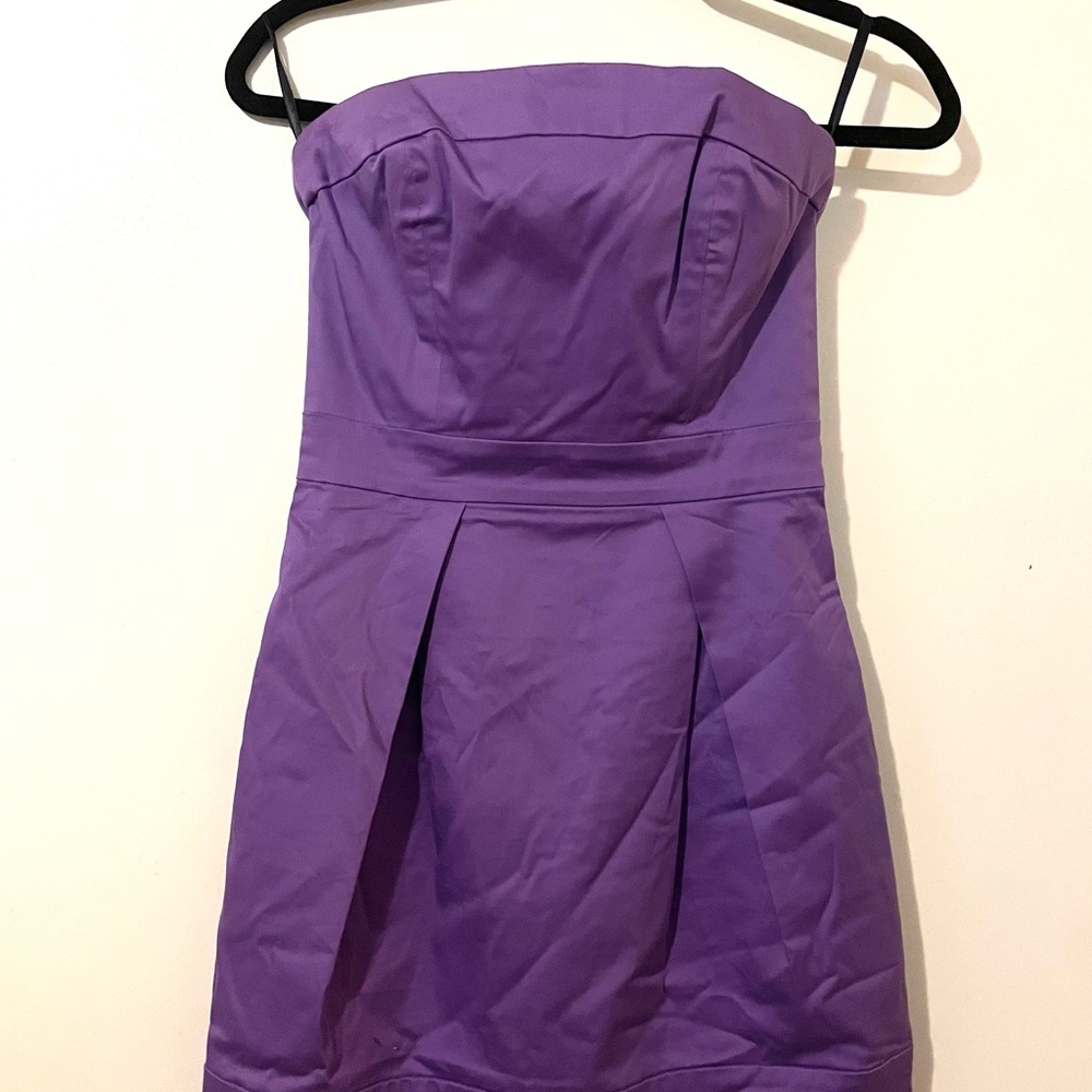 French Connection Purple Strapless Pleated Sheath Dress